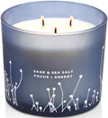 White Sage Sea Salt 3 Wick Candle Large 14.5 oz | Sage Candles for Cleansing House | Natural Soy Candle for Home Scented | Aromatherapy Energy Cleansing Sage Scented Candles for Women & Men